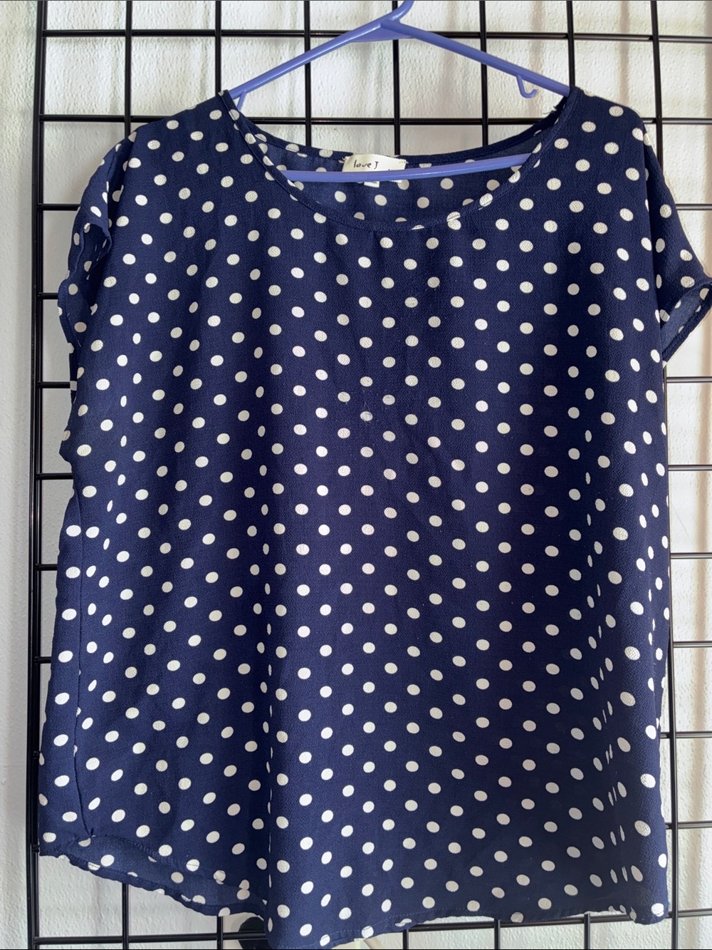 love J Navy and White Polka Dot Short Sleeve Blouse